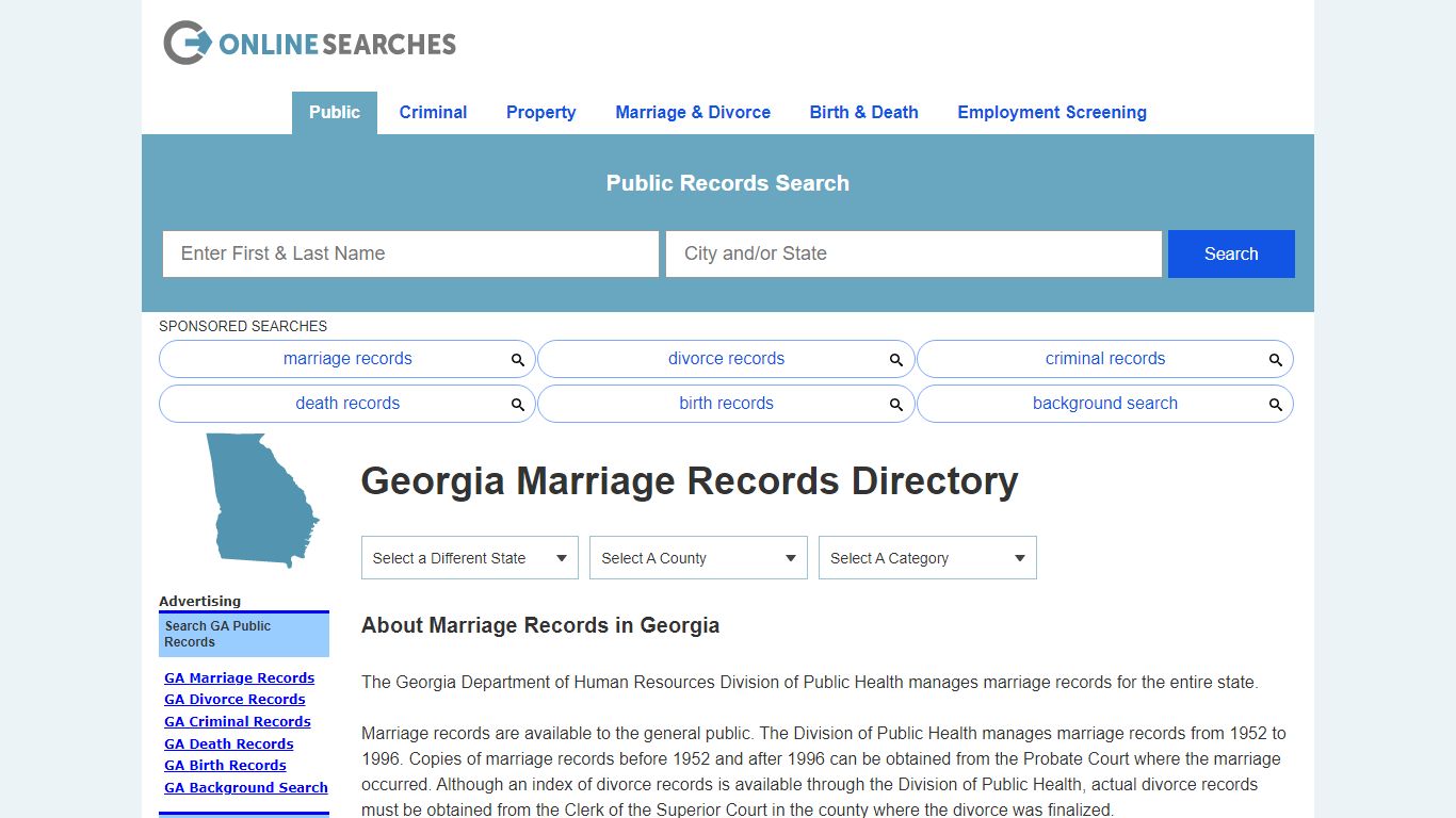 Georgia Marriage Records Search Directory - OnlineSearches.com