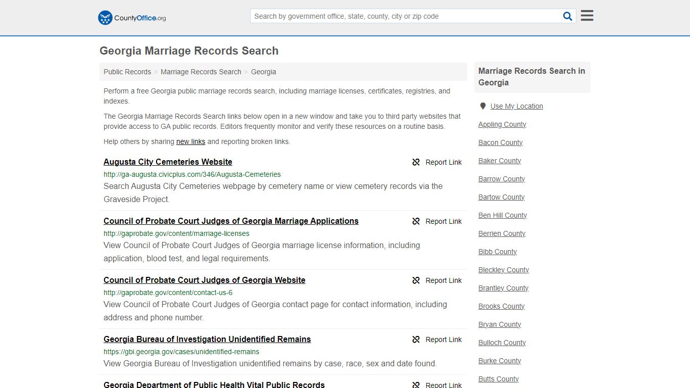Georgia Marriage Records Search - County Office